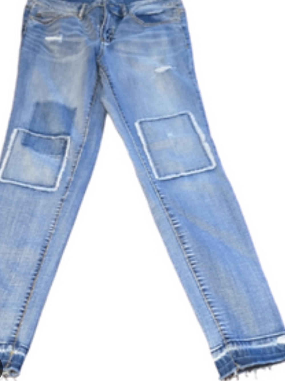 Vintage Robuck & Company Light Blue Straight Leg Jeans patchwork quilt rough hem